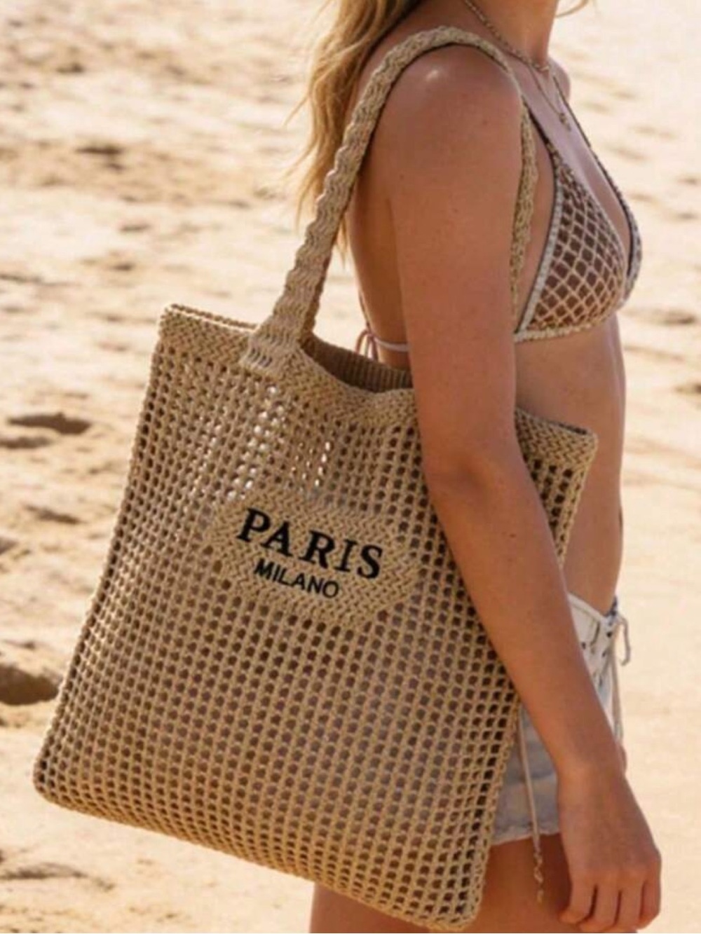 New designer inspired Woven Beach Tote Bag in Natural